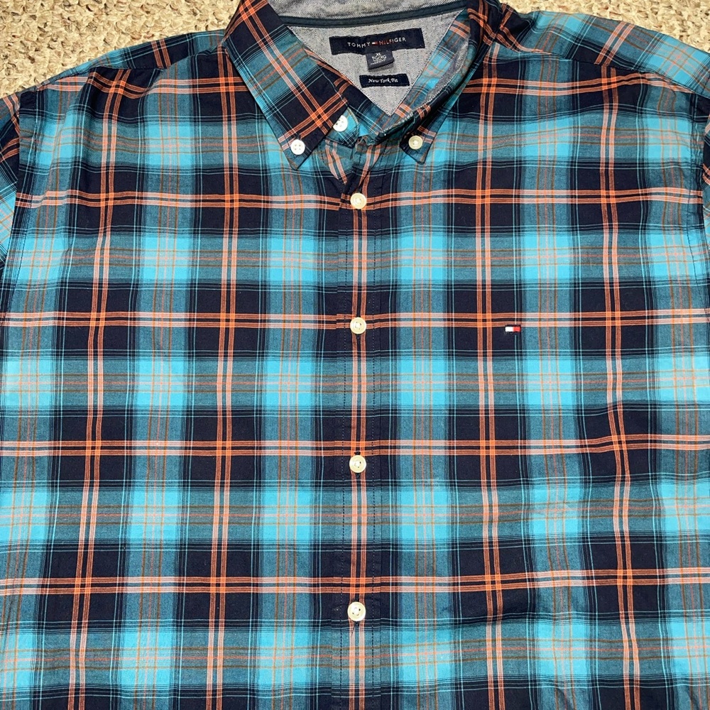 Tommy Hilfiger Mens XL Plaid Button Down Shirt Long Sleeve NY Fit Multicolored - Picture 2 of 11
